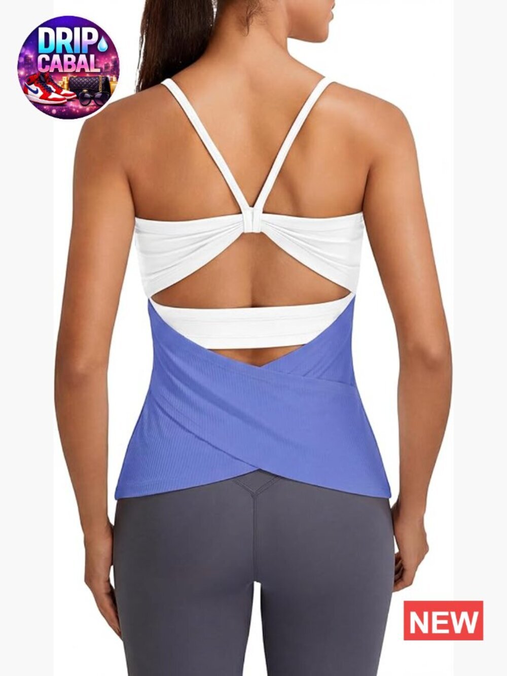 Women's Workout Tank Top with Built-in Bra Open Back Ribbed Sleeveless Athletic